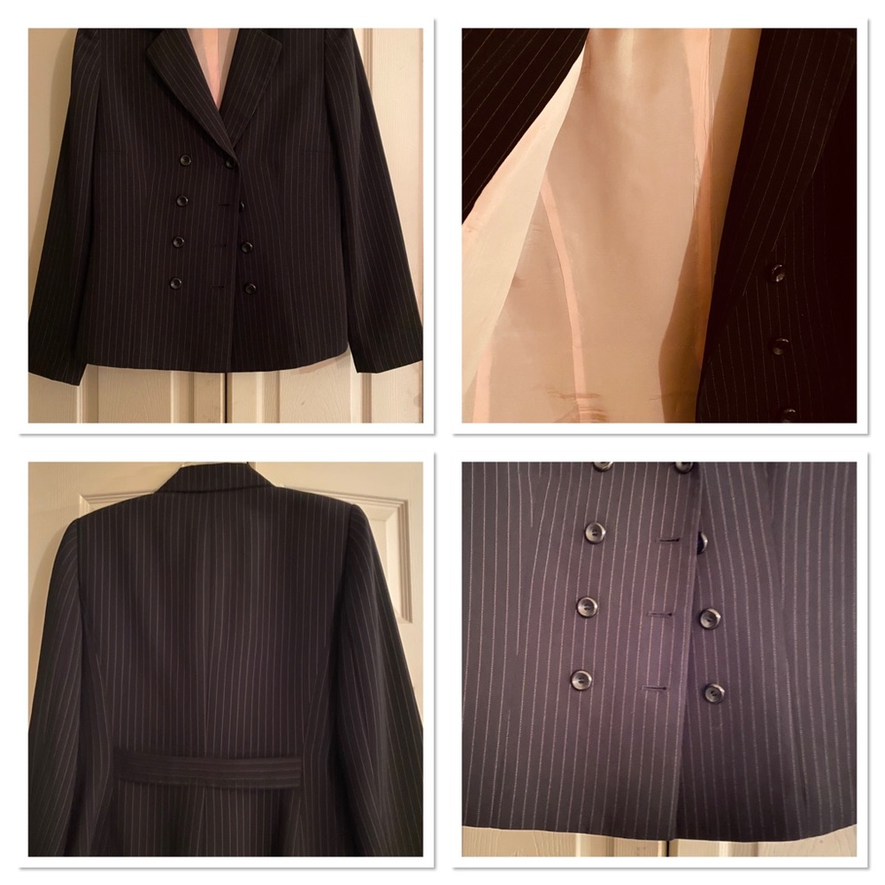 TAHARI Double Breasted black pinstripe blazer.
